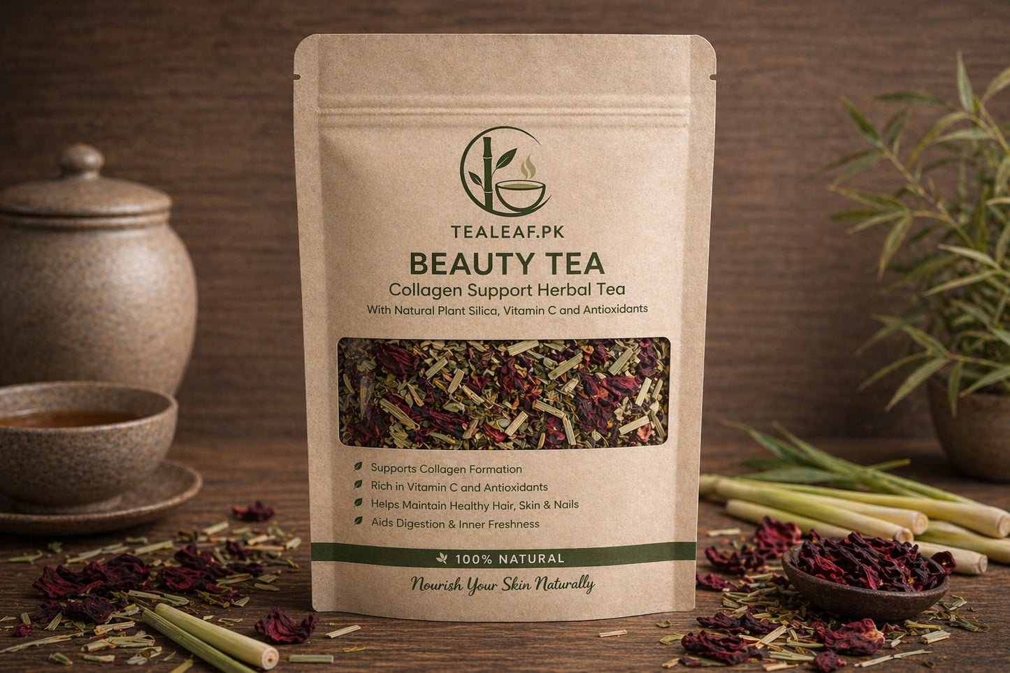 Beauty Tea – Bamboo Leaves Tea – Collagen Support Herbal Tea with plant silica, Vitamin C and Anti-Oxidants